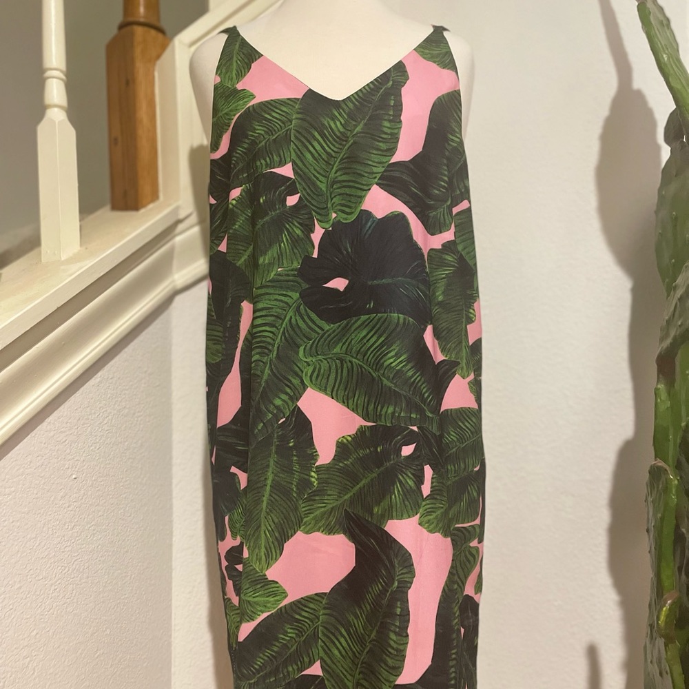 Banana Leaf Print and Pink Dress in Size L